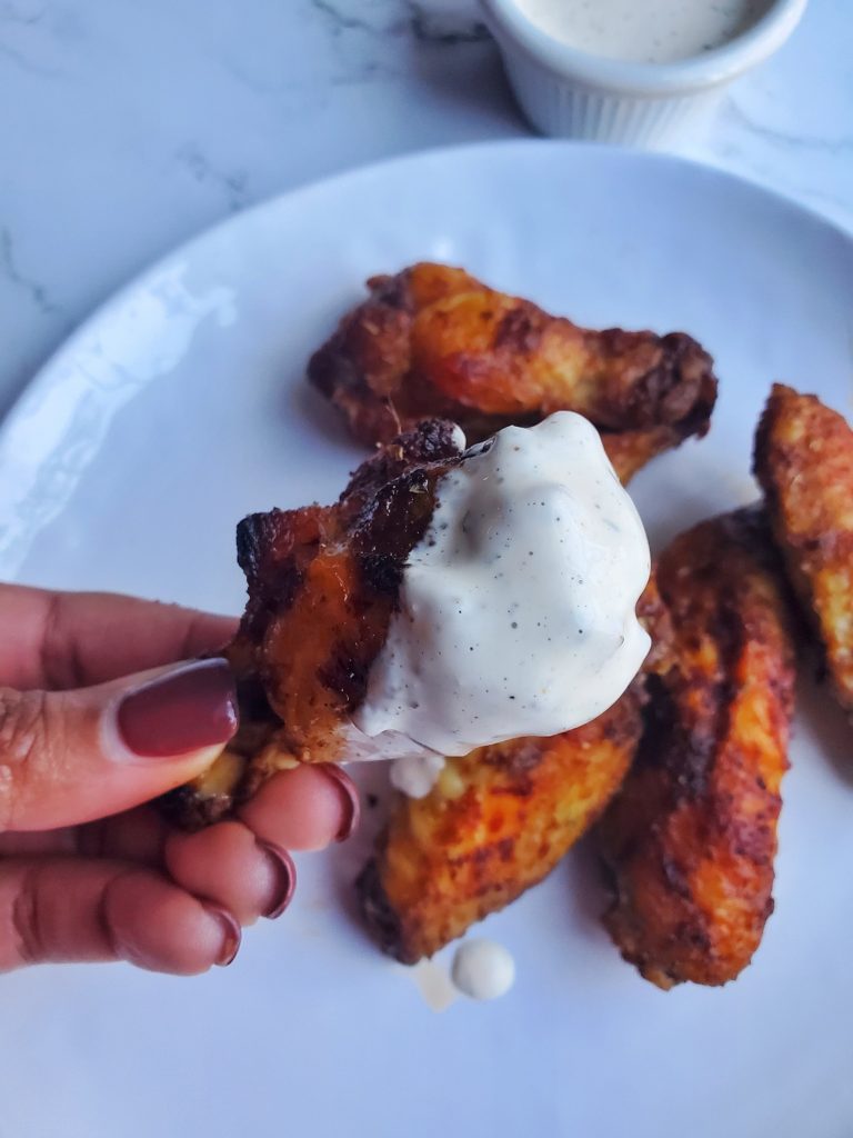 Roasted Party Wings Dipped In Buttermilk Ranch Dressing