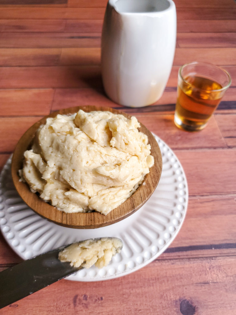 Whipped maple bourbon butter in a bowl