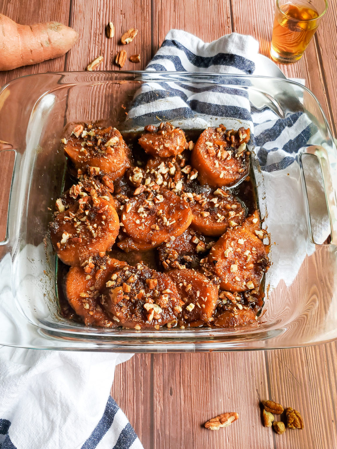 Bourbon-Spiked Candied Yams with Crushed Pecan Topping