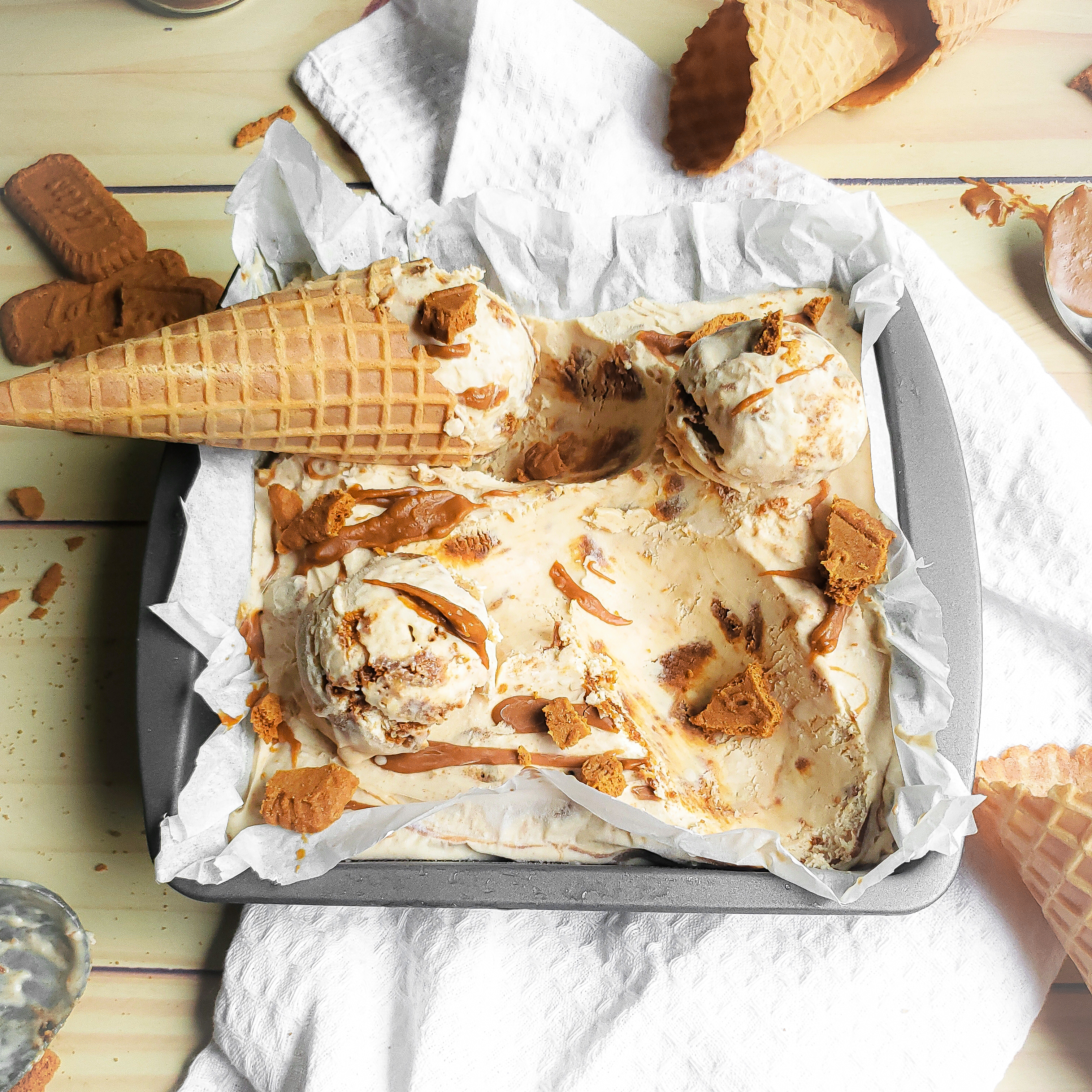 Pan of cookie butter ice cream