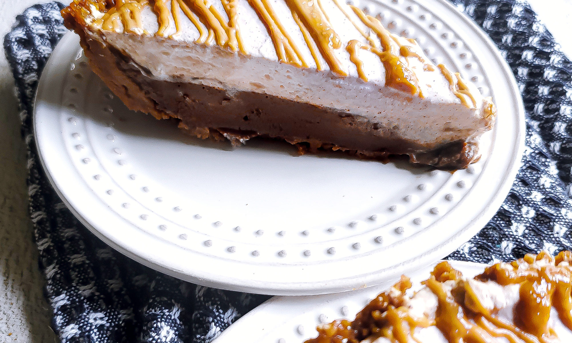 Close up of chocolate cookie butter pudding pie