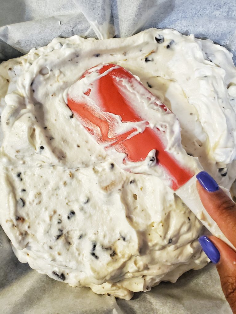 Smores ice cream spread into a pan