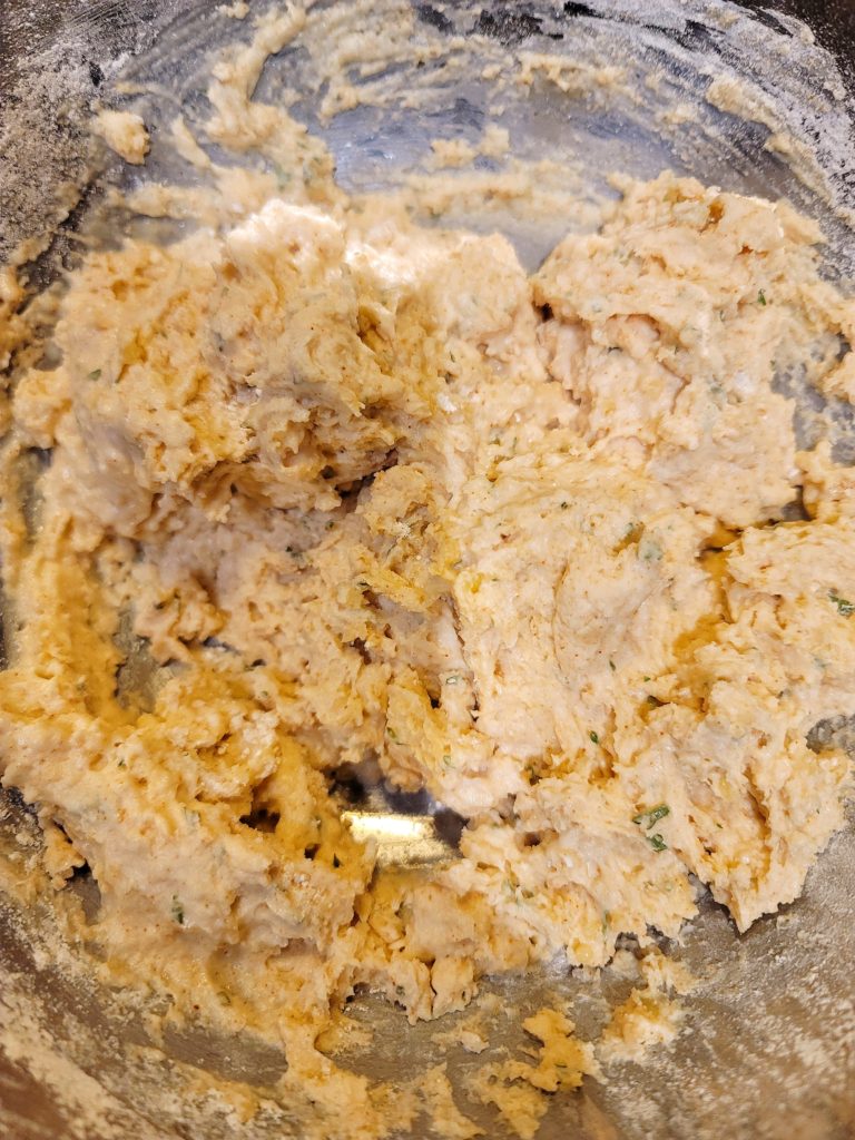 Dumpling mix for chicken and dumplings in a bowl