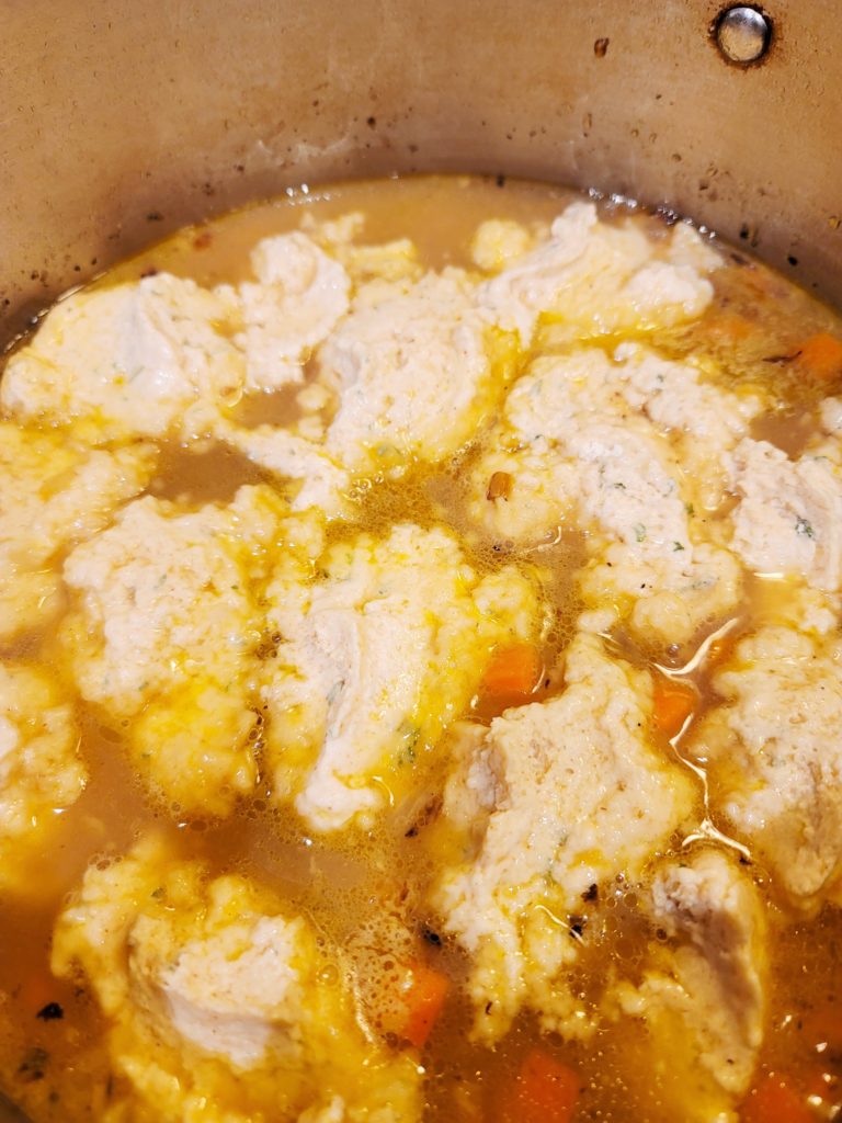 Dumpling mix in broth for chicken and dumplings